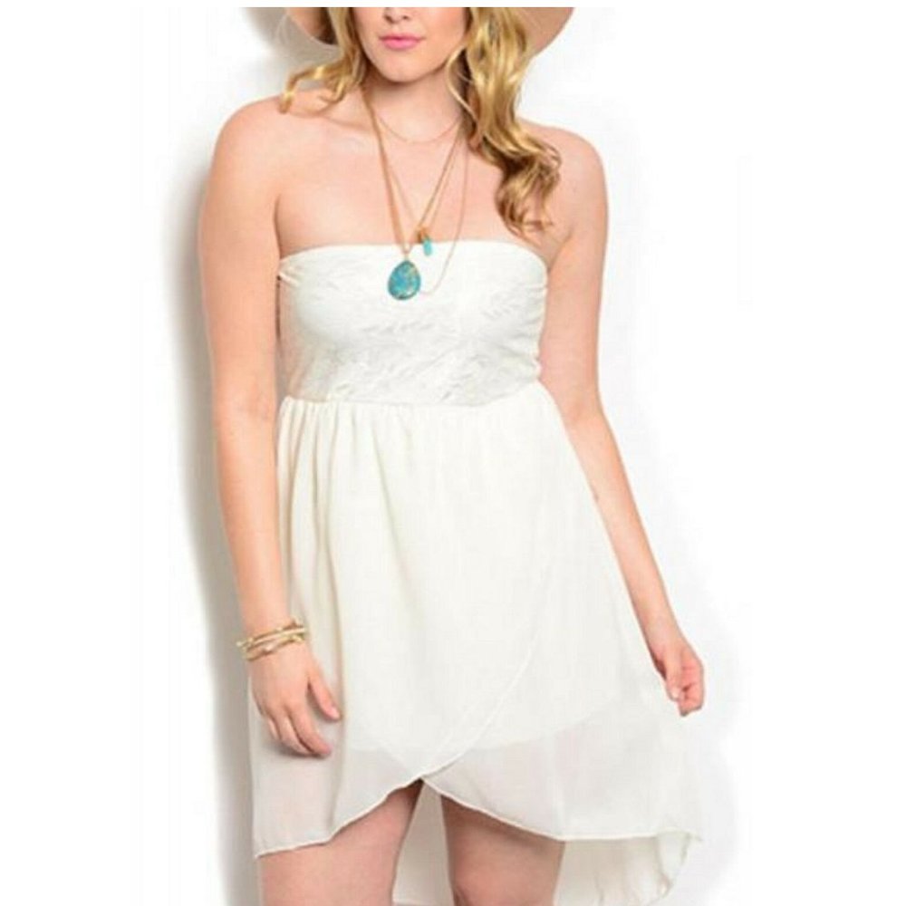 Noble U Women's Prom Dress Tulip-Chiffon-Overlay Strapless Cream Plus Size 1XL
